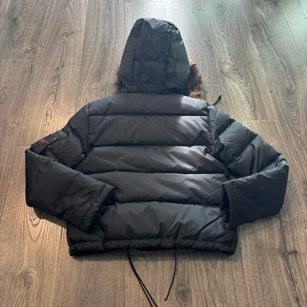 DKNY active Black Puffer Jacket with Faux Fur Trim women medium - Picture 8 of 8